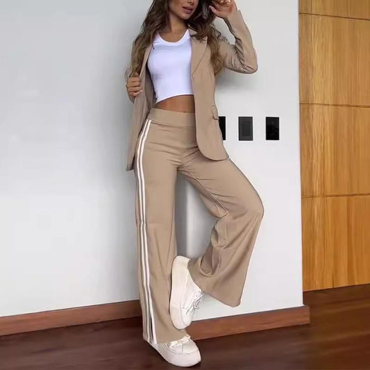 🔥Women’s Casual Notched Lapel Blazer and Wide-leg Pants Set