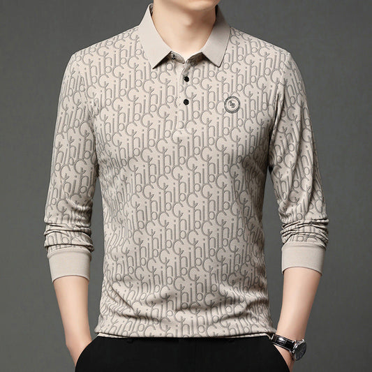 Men's Letter Print Lapel Long Sleeve Shirt