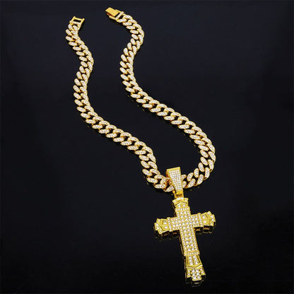 Collier avec Pendentif Croix Audacieux en Strass au Style Hip-hop