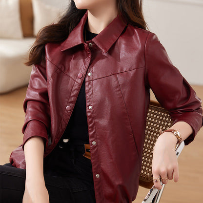 Women's shirt short leather jacket