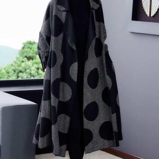 [Gift For Her] Women's Polka Dot Mid Length Large Lapel Trench Coat