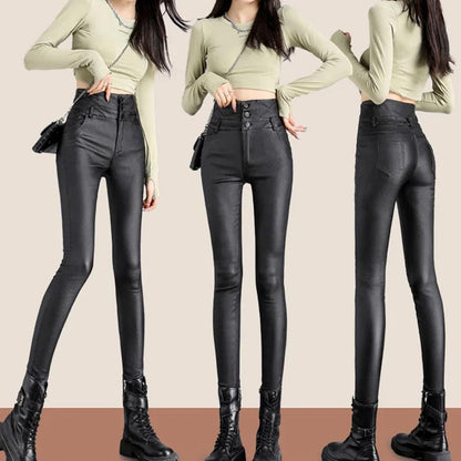 Nice Gift! 3-button Quilted Matte Leather Leggings for Women（50% OFF）